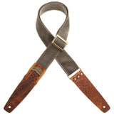 Magrabò tracolla per chitarra e basso Stripe SC Cotton Washed Verde Oliva 5 cm terminali Cocco Pros Marrone, fibbia Recta Ottone