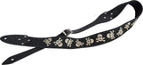 SCRIPTA TESCHI - Tracolla Chitarra Elettrica Personalizzata con immagini di teschi in Cotone Biologico e Vera Pelle Conciata in Toscana - colore Nero Brushed - Made in Italy