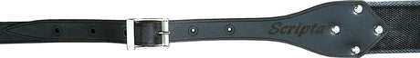 SCRIPTA LET THERE BE ROCK - Tracolla Chitarra Elettrica Personalizzata con scritta incisa in Cotone Biologico e Vera Pelle Conciata in Toscana - colore Nero Brushed - Made in Italy
