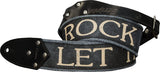 SCRIPTA LET THERE BE ROCK - Tracolla Chitarra Elettrica Personalizzata con scritta incisa in Cotone Biologico e Vera Pelle Conciata in Toscana - colore Nero Brushed - Made in Italy