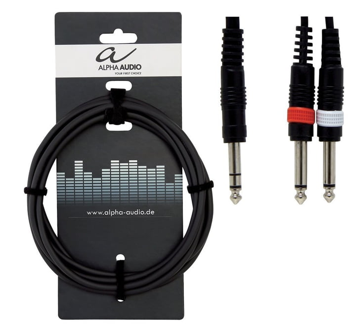 AlphaAudio 190210 -  cavo adattatore a Y Jack maschio STEREO 6,3 mm – 2xJack mono 6,3 mm da 1,5 mt.