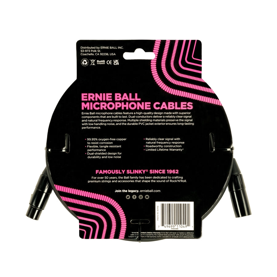 ERNIE BALL - 6388 CAVO MICROFONICO PVC NERO 6 M