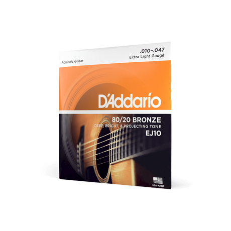 EJ10 80/20 Bronze Acoustic Guitar Strings, Extra Light, 10-47