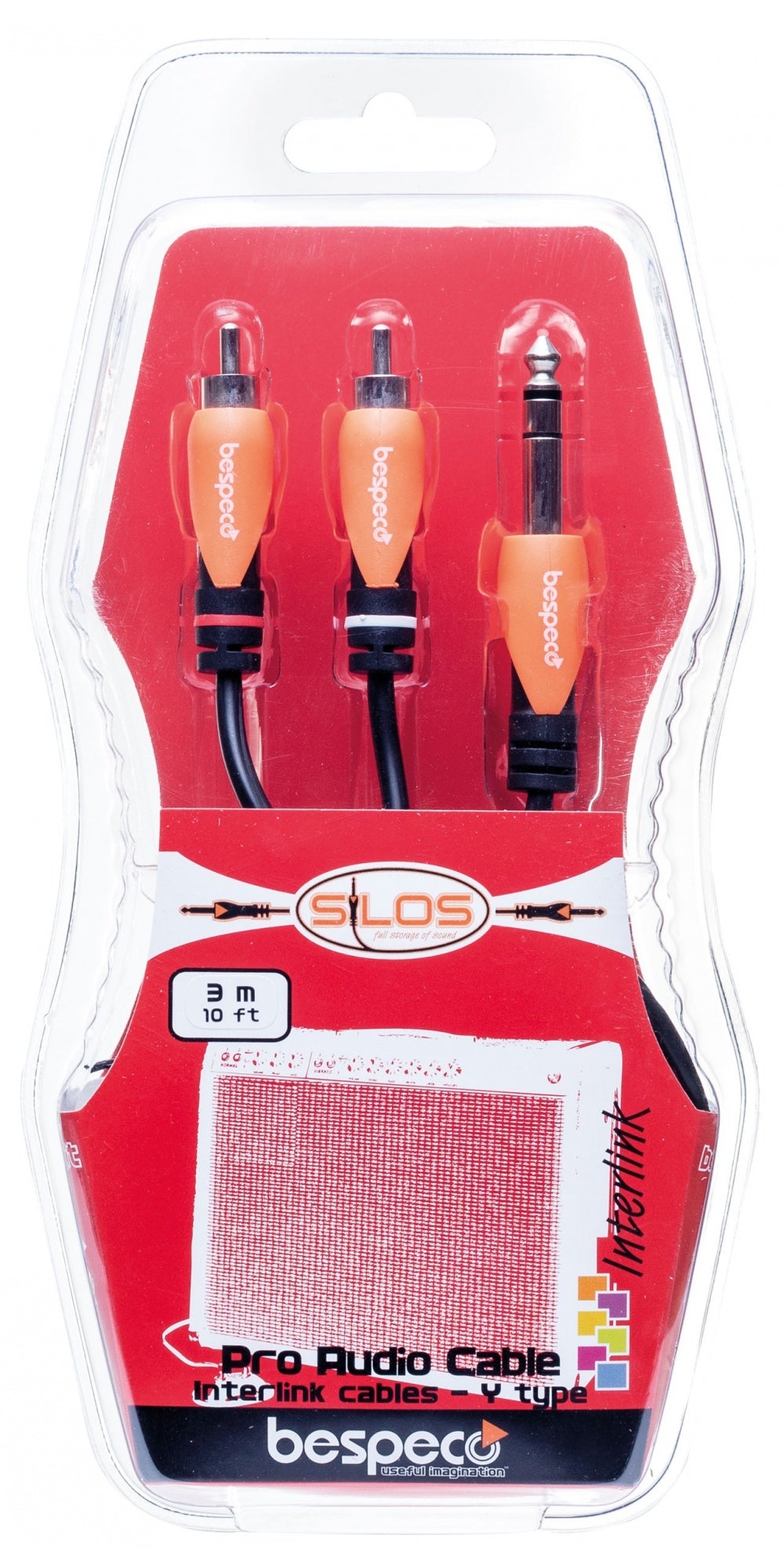 BESPECO SILOS  Cavo interlink - jack stereo Ø 6,3 mm - 2 x RCA  SLYSRM300 - 3 metri